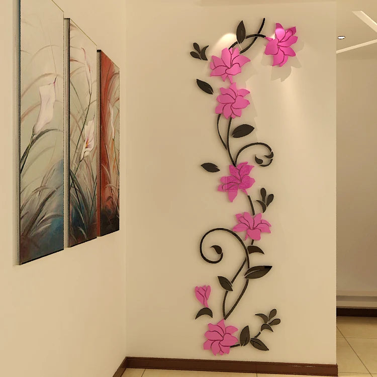 New Arrival Rose Flower Acrylic Mirror Wall Stickers for Home Decoration