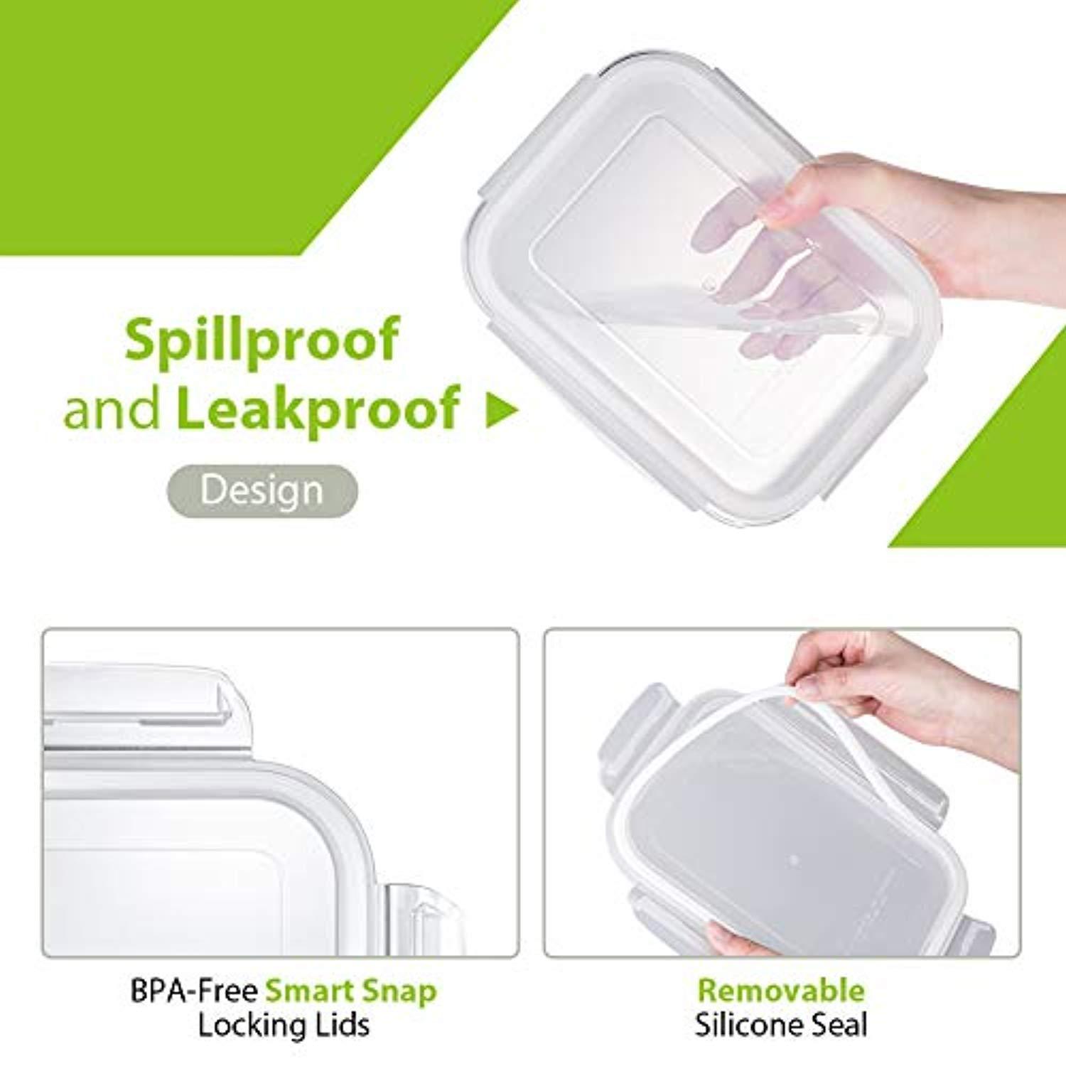 Bayco Large Glass Meal Prep Containers, 5 Pack with Lids - Airtight, BPA Free & Leak Proof