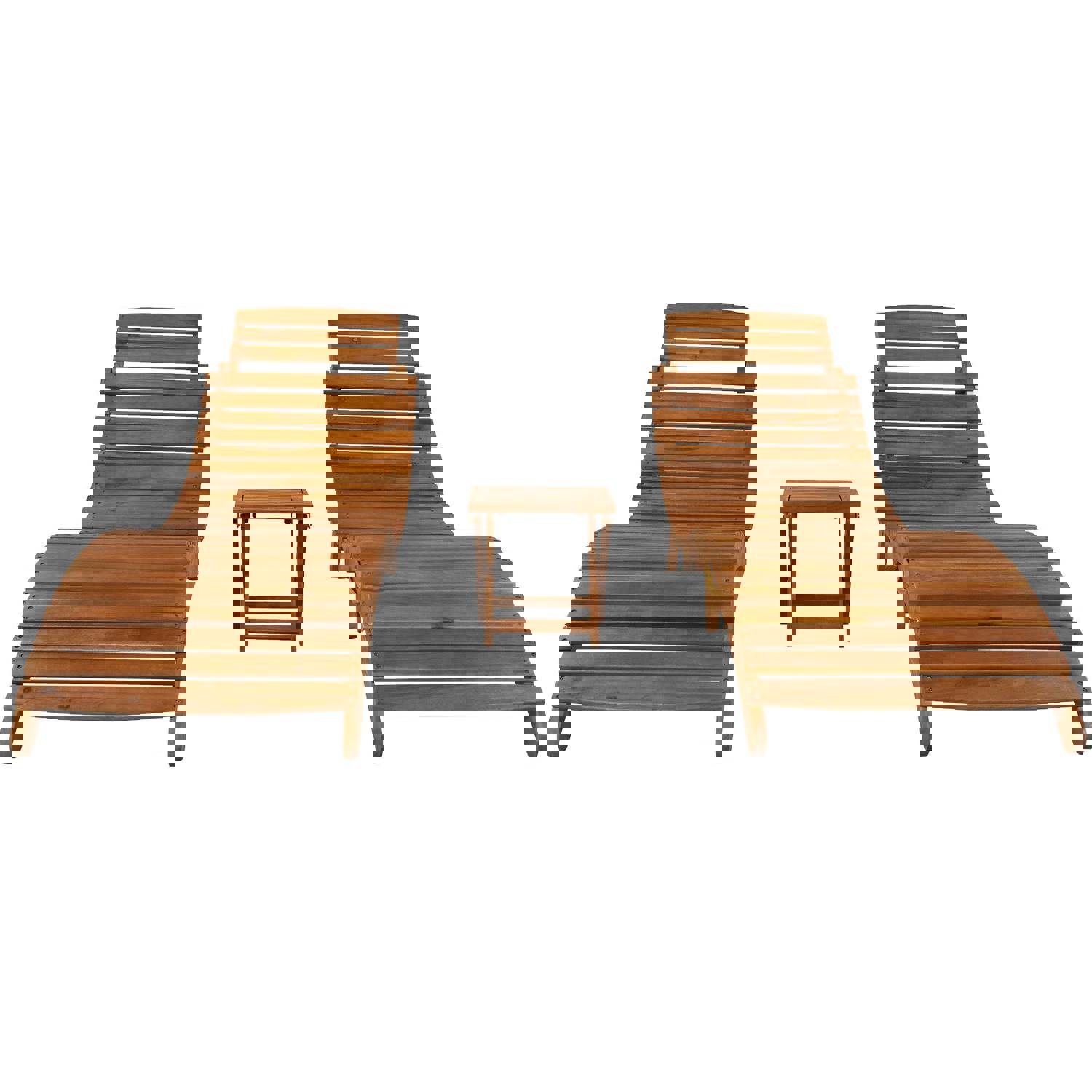 TOPMAX Outdoor Patio Wood Portable Extended Chaise Lounge Set with Foldable Tea Table