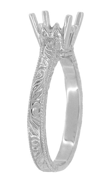 Vintage Art Deco Platinum Filigree Castle Solitaire Engagement Ring Mounting
