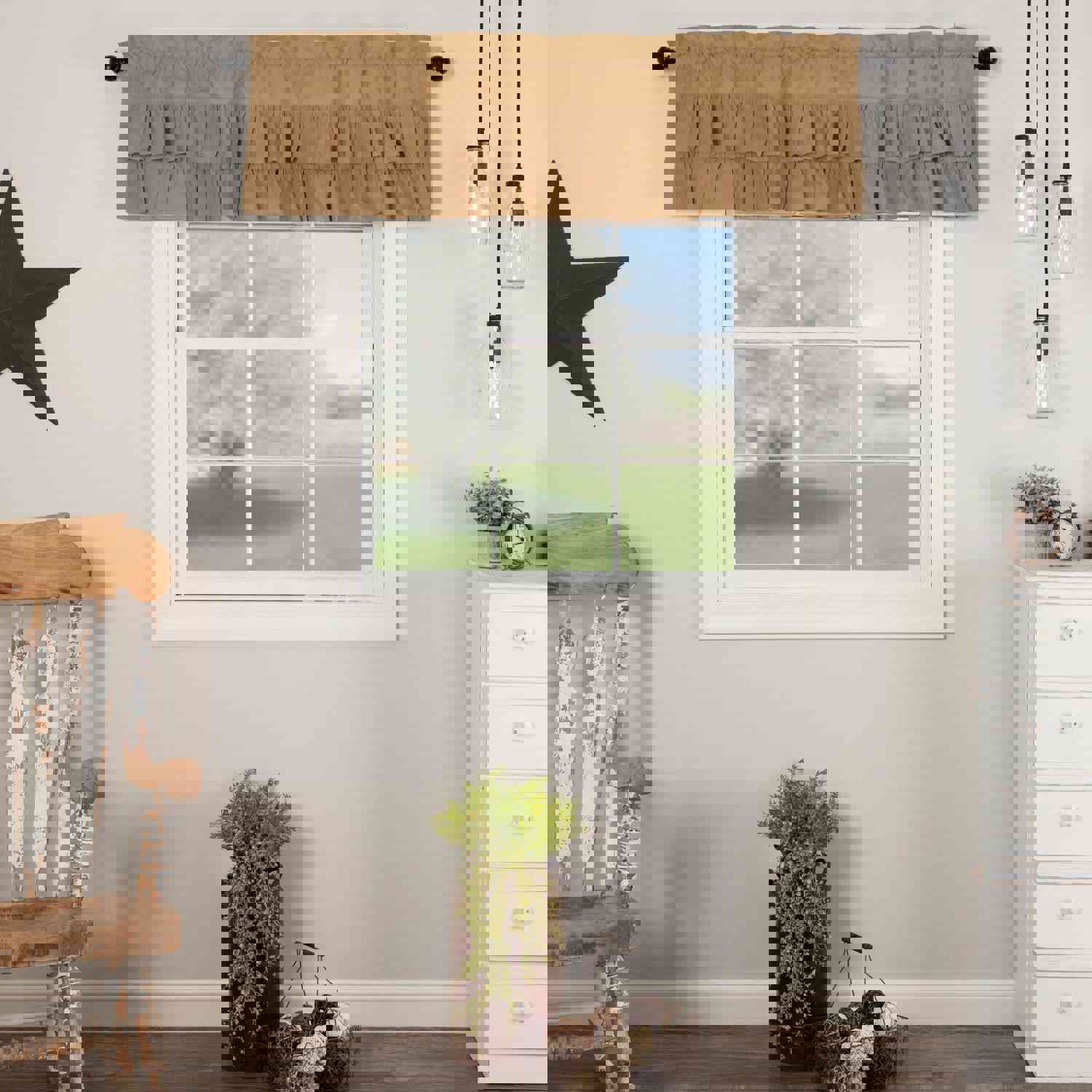 Simple Life Flax Khaki Ruffled Valance 60