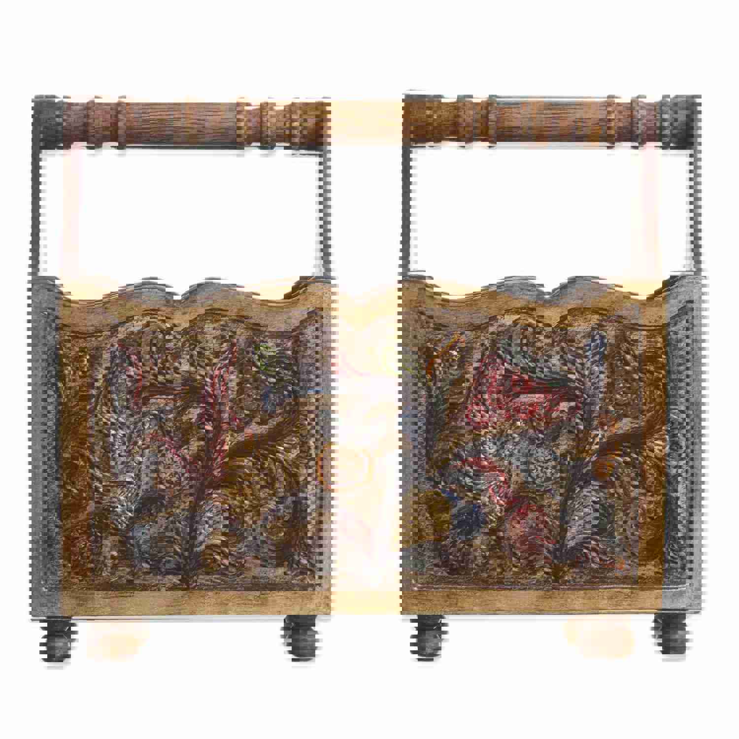 Hand Tooled Leather and Mohena Wood Magazine Rack - Songbirds