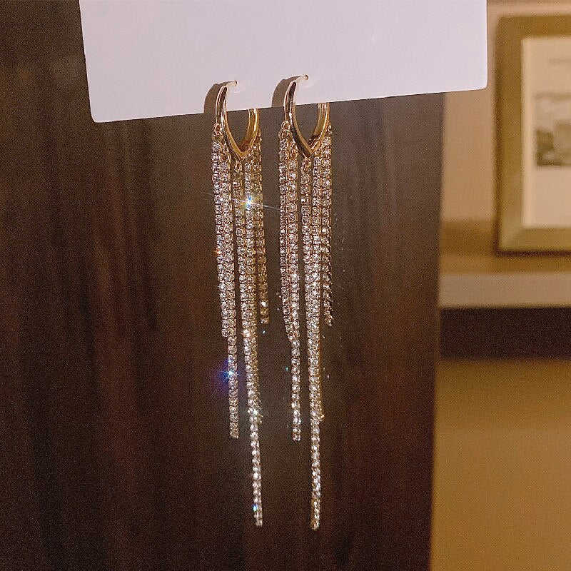 Korean Shiny Love Long Tassel Crystal Heart Earrings for Women