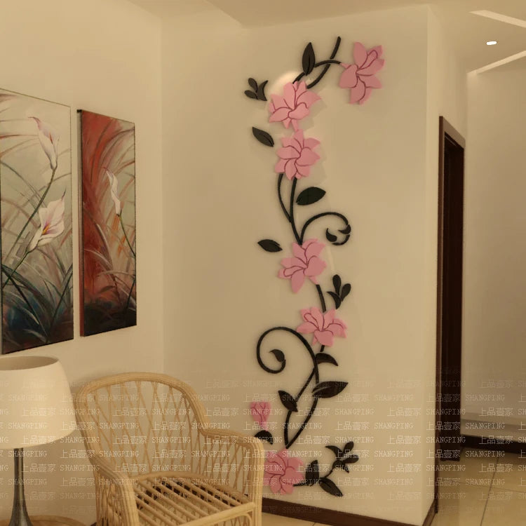 New Arrival Rose Flower Acrylic Mirror Wall Stickers for Home Decoration