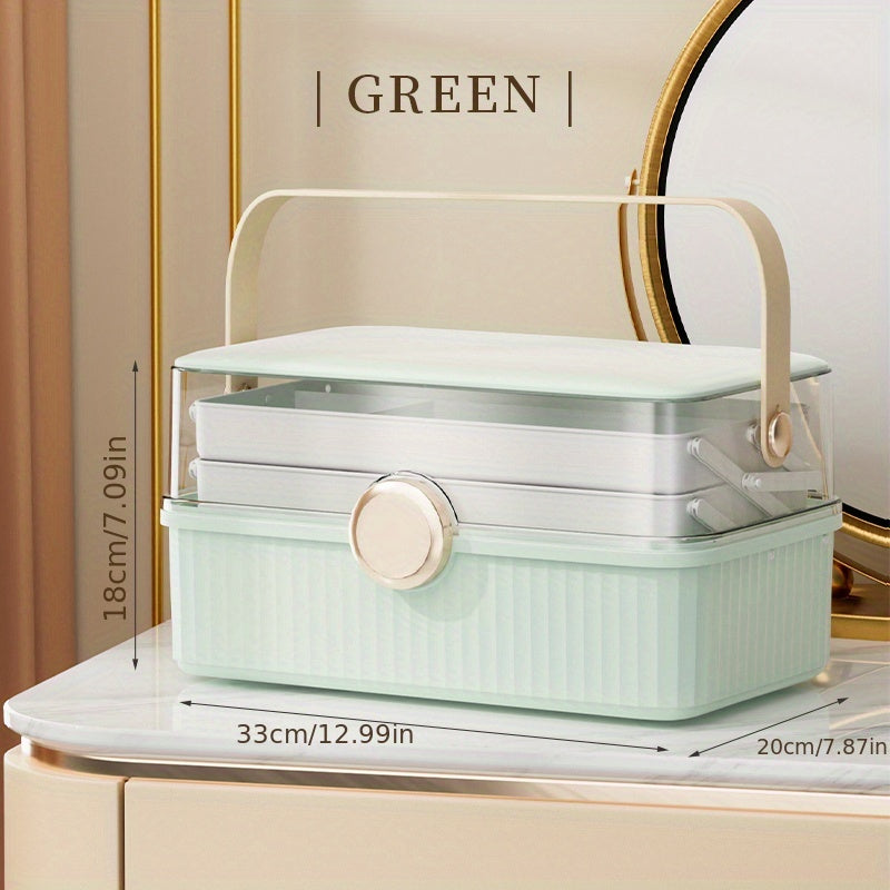 1pc Transparent 3-layer Storage Box with Cover and Handle, Large Capacity Multifunctional Dust-proof Storage Case