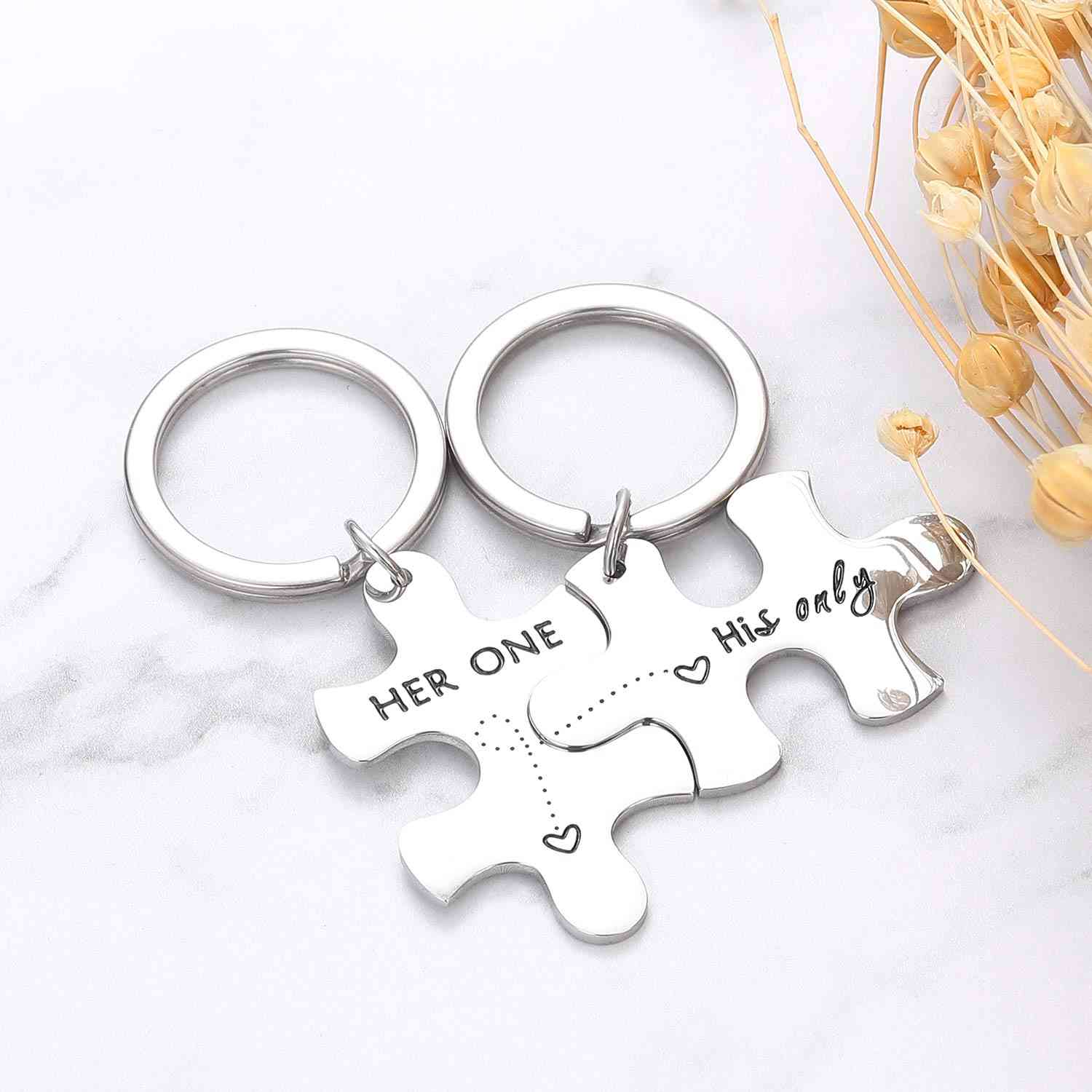 2pc Couples Keychains - His and Hers Puzzle Keychain Set for Anniversary, Valentine's Day, Christmas Gifts
