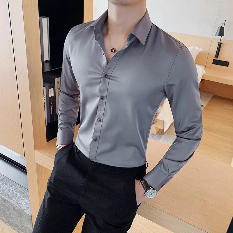 Nukty Men's Long Sleeve Slim Fit Formal Shirt