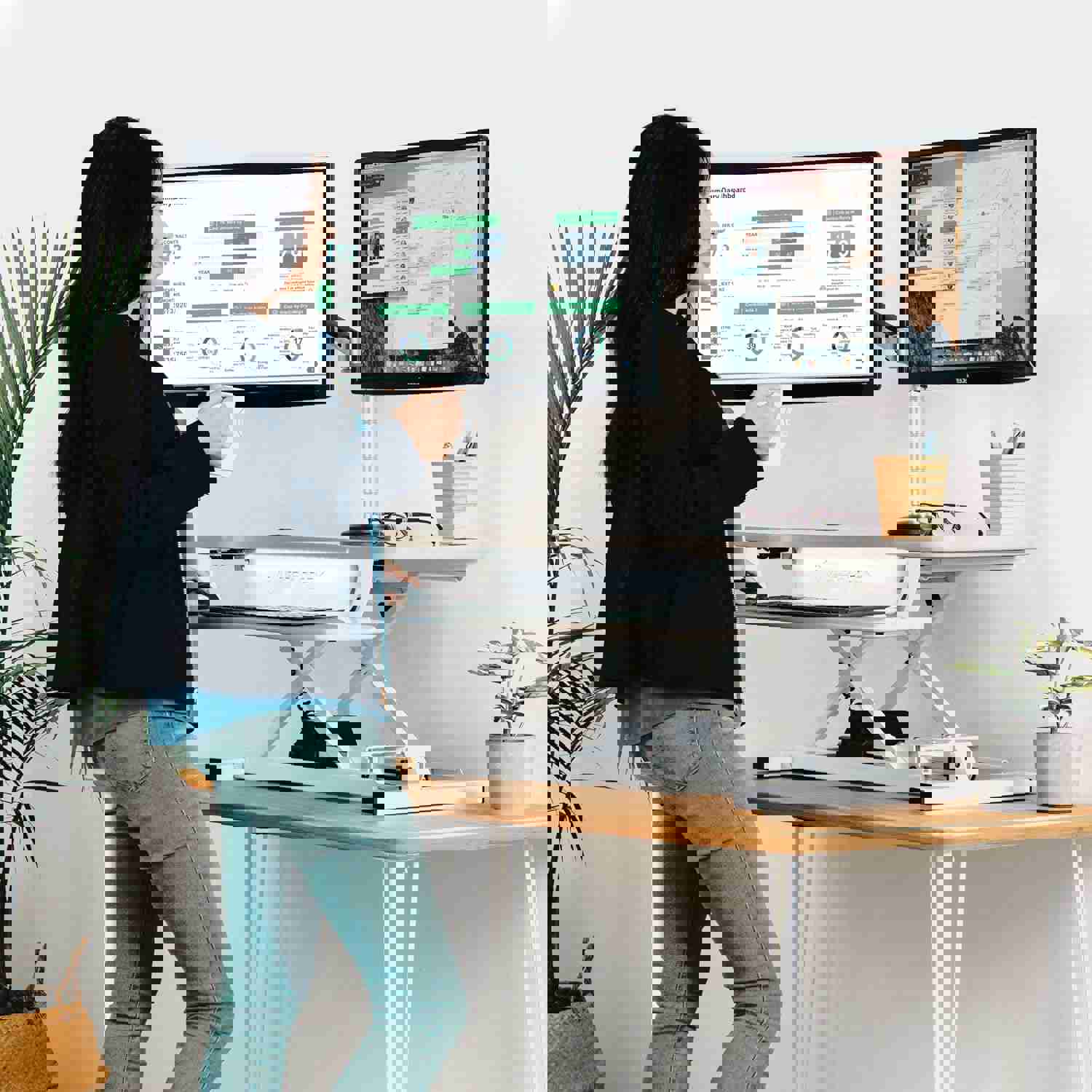 VersaDesk UltraLite Electric Standing Desk Converter - 36 Inch Height Adjustable with Keyboard Tray & USB Charging