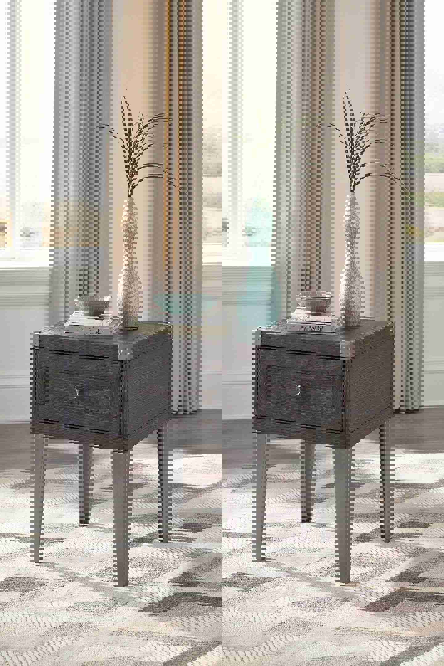 Todoe Rectangular End Table - Rustic-Industrial Style with USB Charging