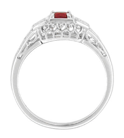 Low Profile Art Deco Ruby and Diamond Filigree Engagement Ring in Platinum