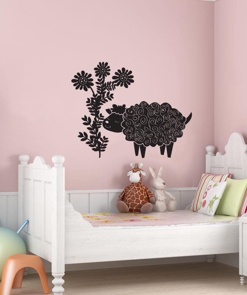 Vinyl Wall Decal Sticker Sheep and Flowers #OS_DC694 - Removable & Easy to Apply