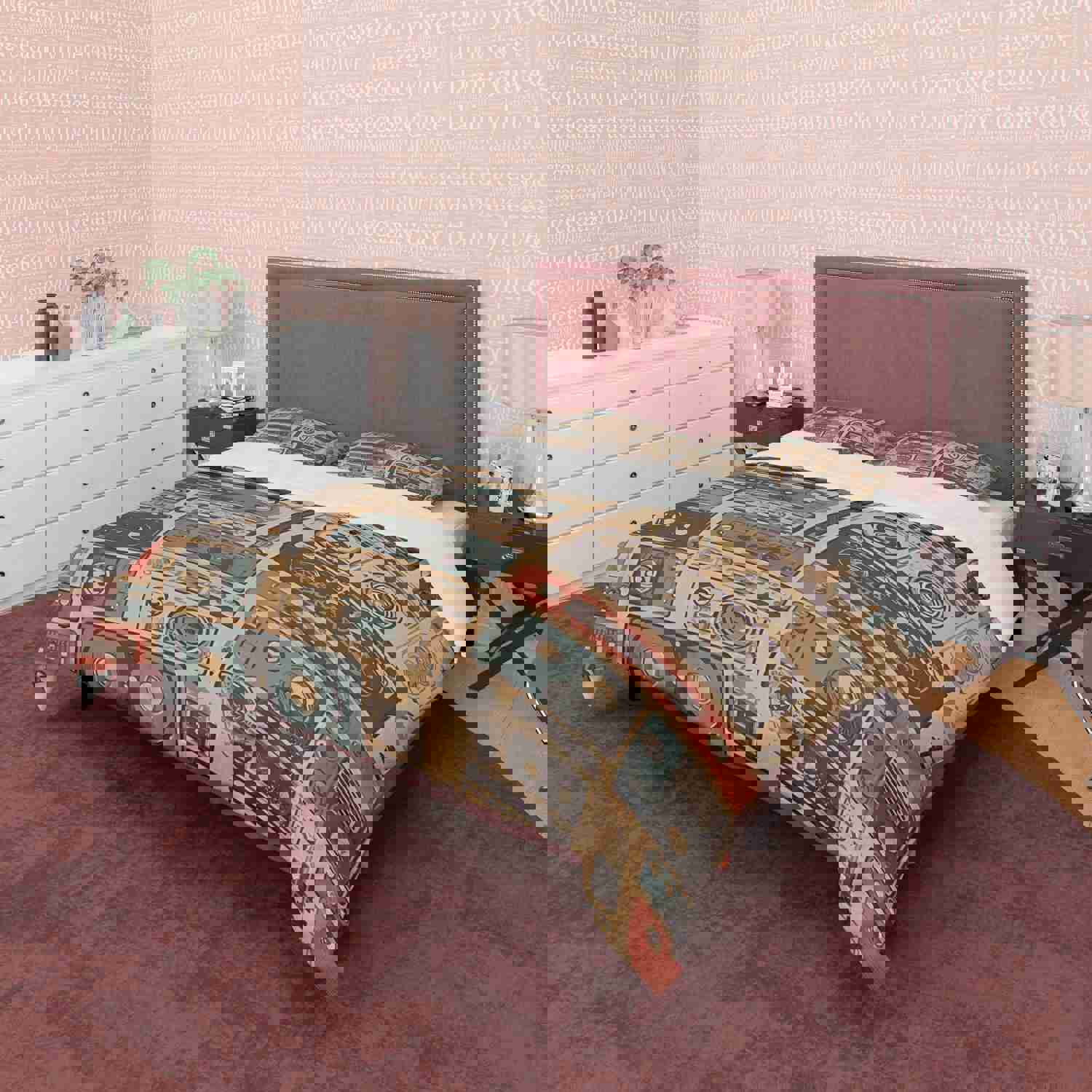 Vintage Radio Retro Bedding Set - 70s Nostalgic Duvet Cover with Zipper