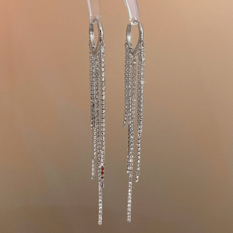 Korean Shiny Love Long Tassel Crystal Heart Earrings for Women