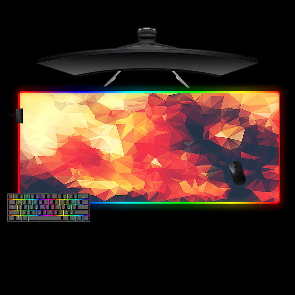 Poly Fire Design RGB Gaming Mouse Pad with LED Strip, M-XXL Size