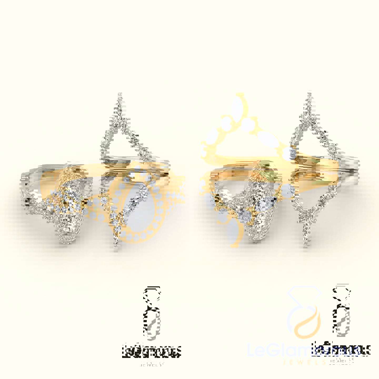 Pear Halo Lab Grown Bridal Sets Engagement Ring For Wedding Gift