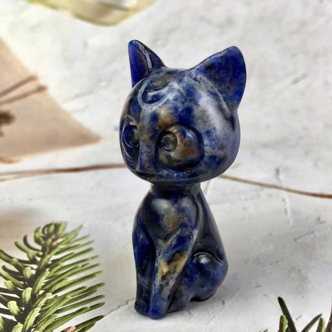 Natural Rose Quartz Sodalite Green Aventurine Beauty Girl Soldier Sailor Moon Artemis Crystal Carving Luna Cat