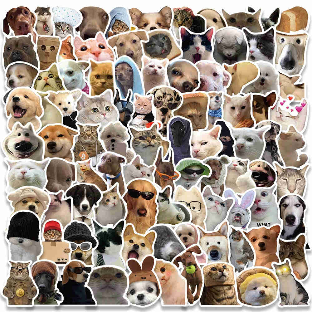 10/30/50/100pcs Cute Dog Cat MEME Funny Animals Stickers Aesthetic Decals for Notebook, Laptop, and Kids