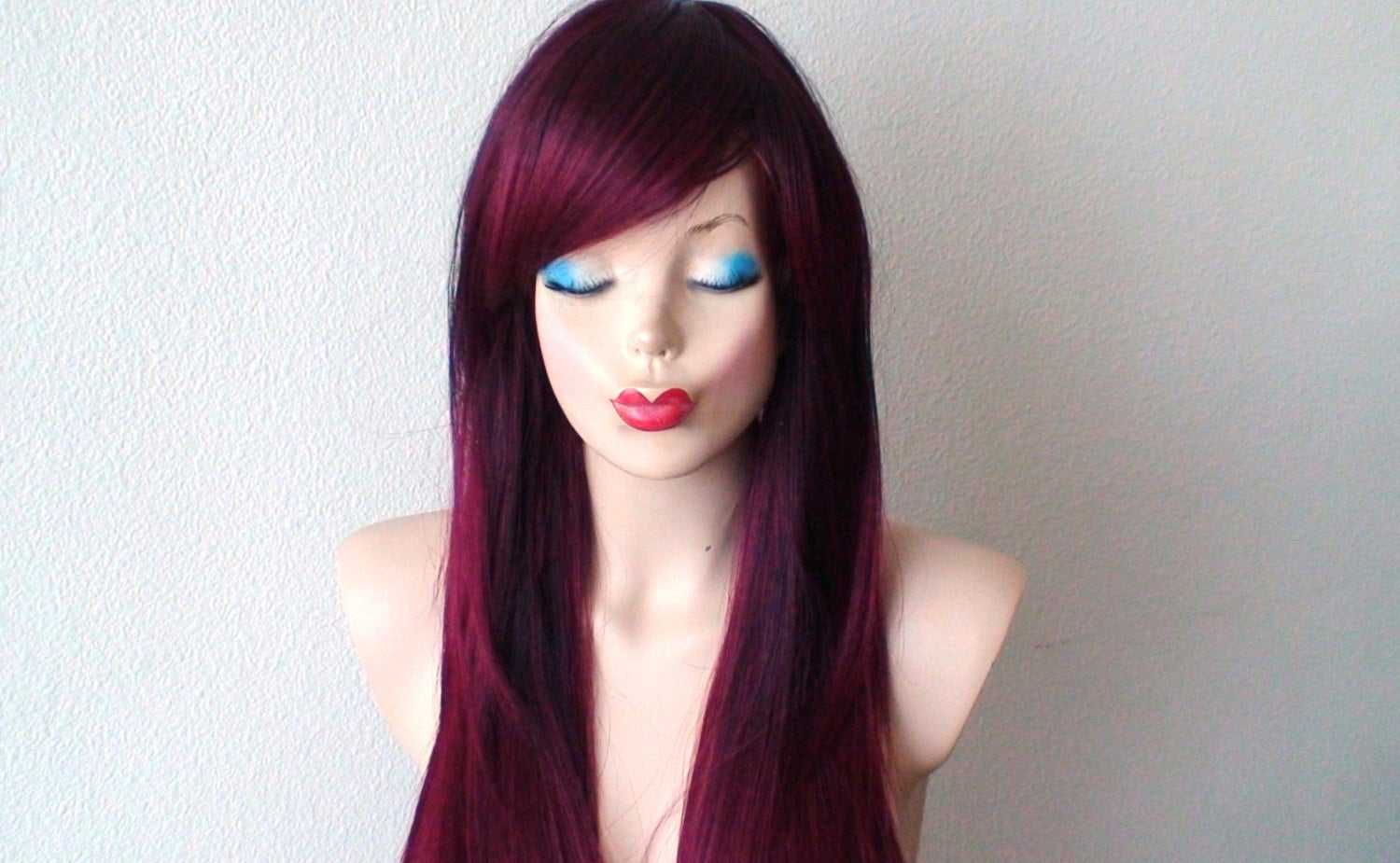 26 Wine Red Ombre Long Straight Hair with Bangs Wig