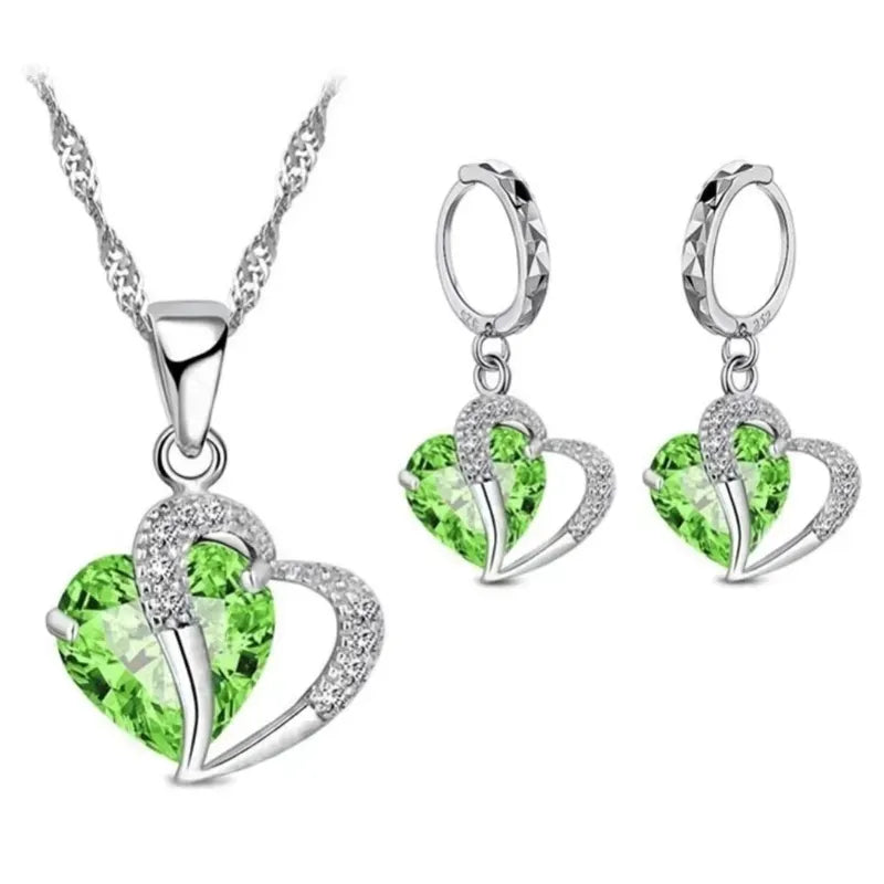 Luxury Women's 925 Sterling Silver Cubic Zircon Heart Jewelry Set