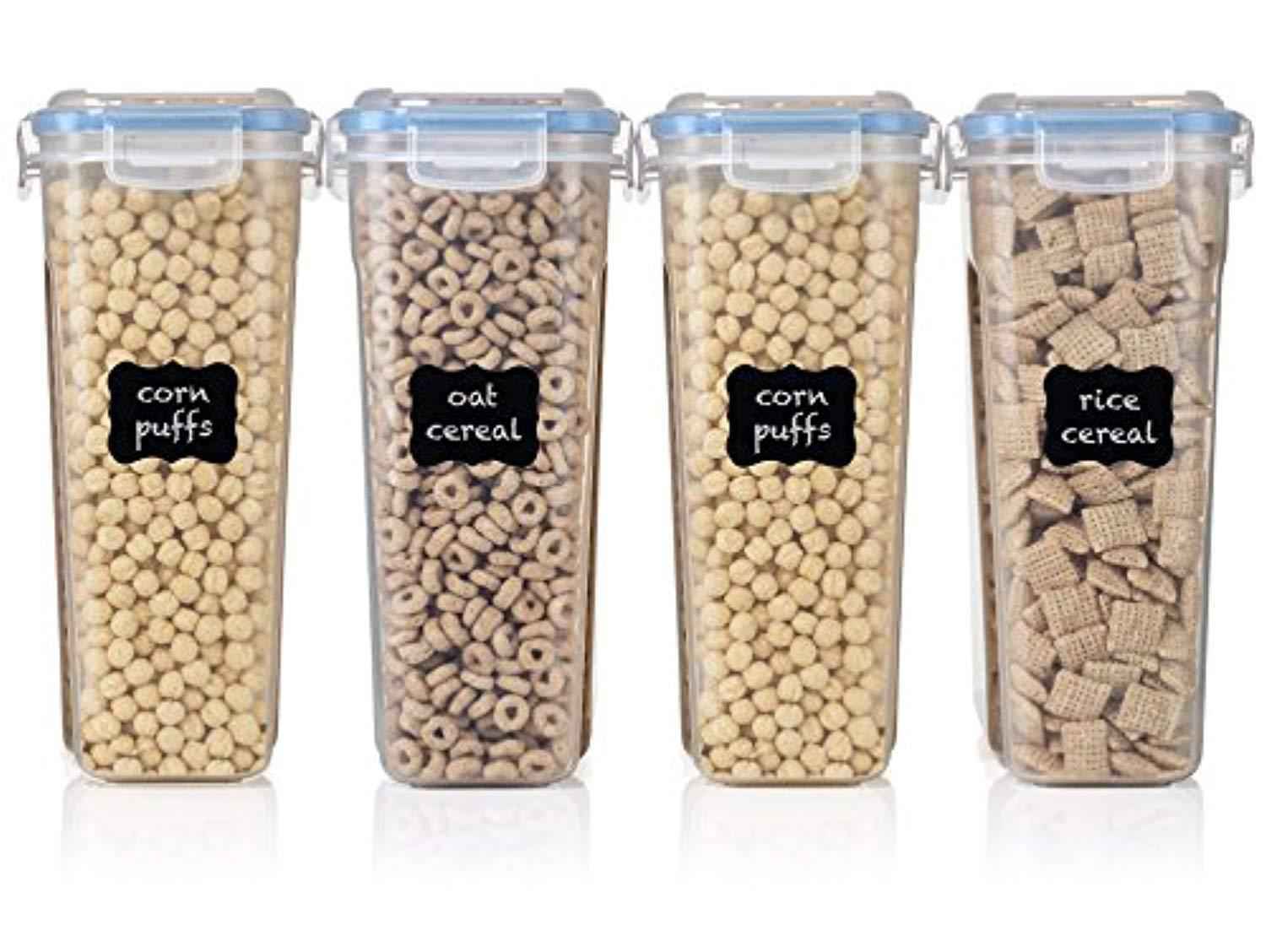 Set of 4 Airtight Cereal & Dry Food Storage Containers with Chalkboard Labels (16.9 Cup/135.2oz)