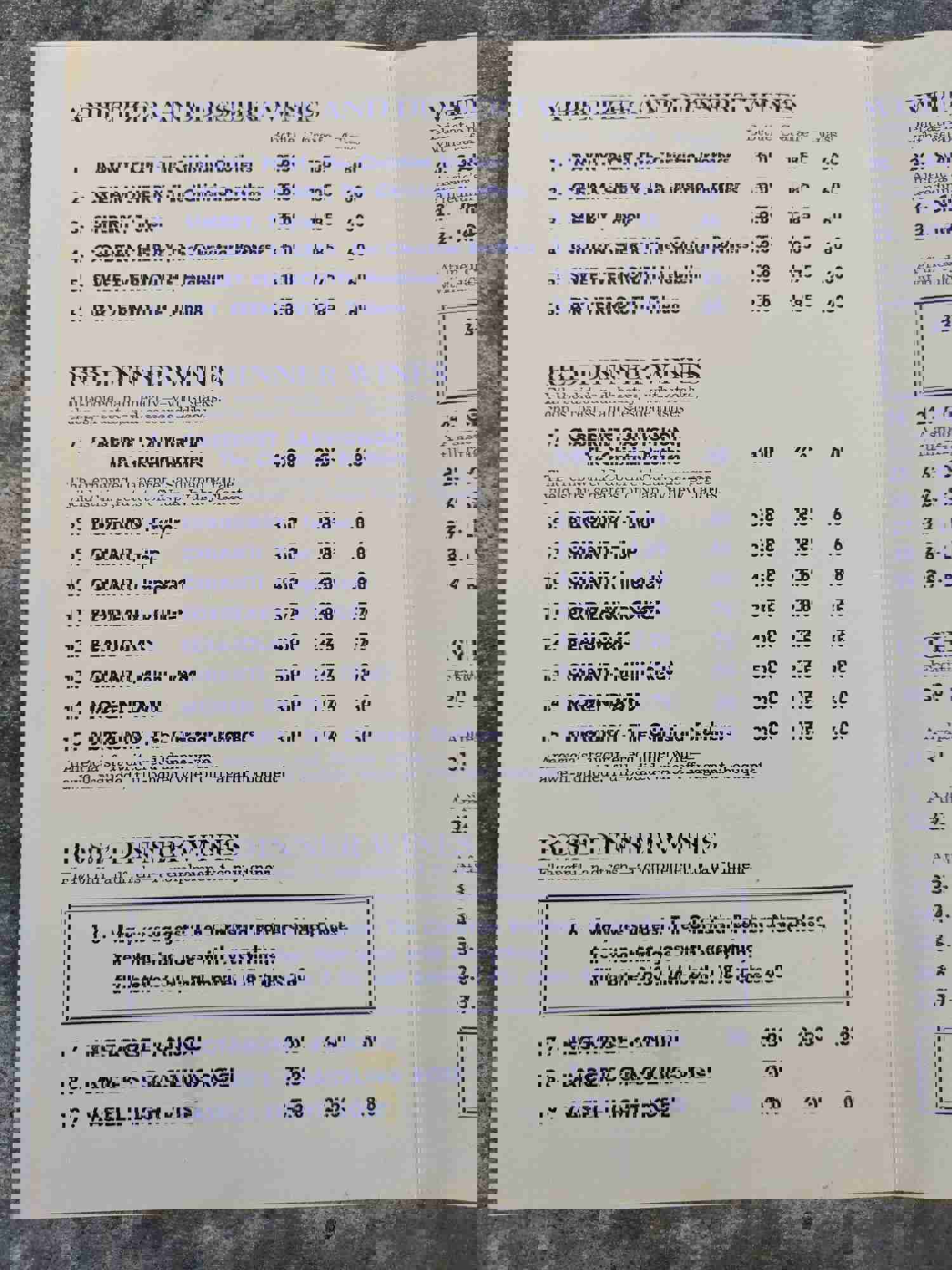 Vintage Wine List Menu from Starlite Village Restaurant, Fort Dodge, Iowa