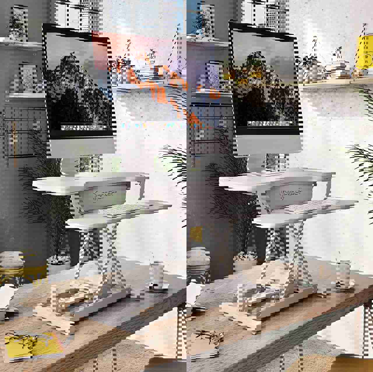 VersaDesk UltraLite Electric Standing Desk Converter - 36 Inch Height Adjustable with Keyboard Tray & USB Charging