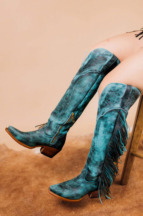 Juany XL Fringe Rainbow Cowgirl Boot - Genuine Leather