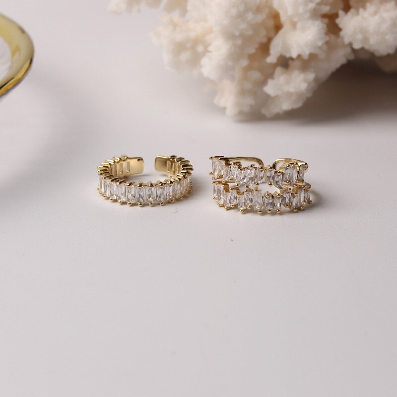Korean Simple Copper Inlaid Zircon Ring for Women, Trendy Student Party Gift, Open Index Finger Ring