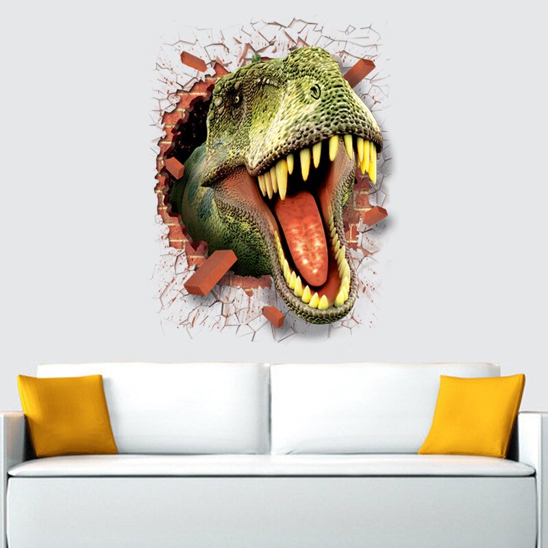 Qfdian 3D Dinosaur Wall Sticker - Removable Home Decor for Living Room & Children's Room (50X70cm)