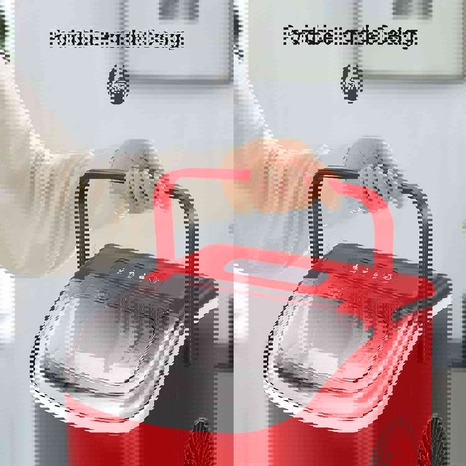 Portable Ice Maker Machine with Handle, 26Lbs/24H, 9 Ice Cubes in 8 Mins, Self-Cleaning, for Home/Office/Kitchen (Red)