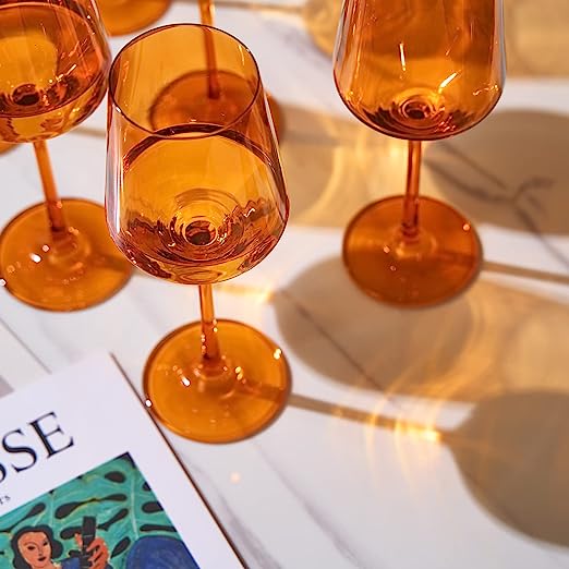 Colored Wine Glass Set - 12 oz Glasses (Set of 6), Italian Style Tall Stemmed for White & Red Wine, Water, Margarita