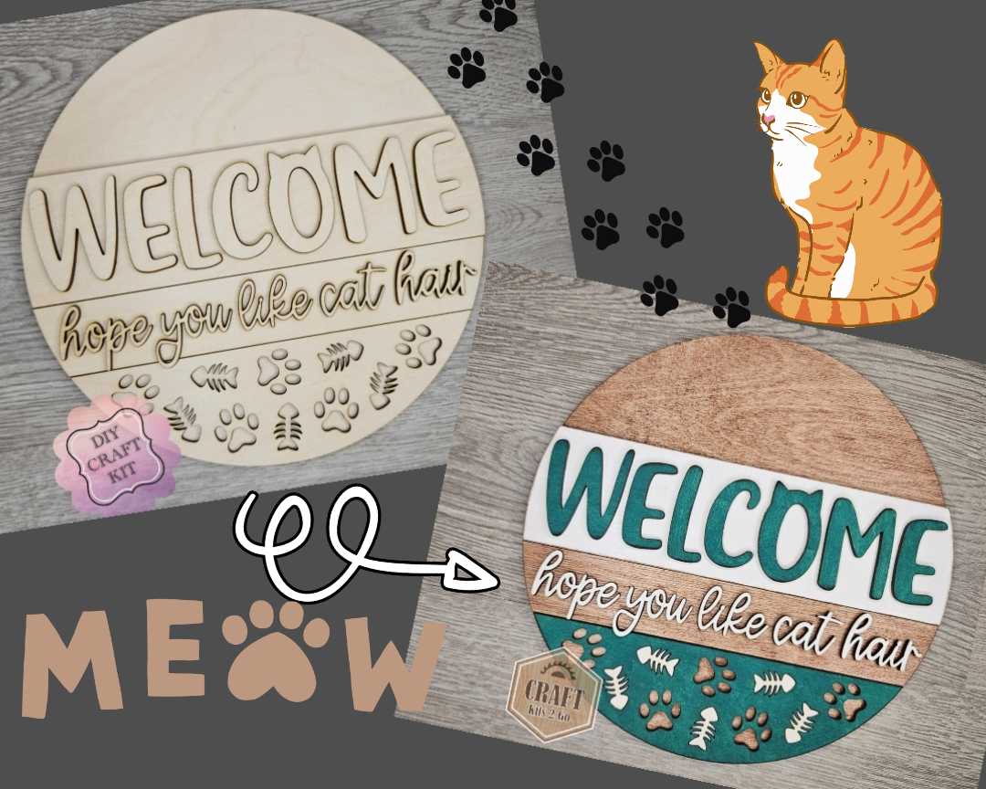 Cat Welcome Sign - Unfinished Wood DIY Craft Kit for Pet Lovers