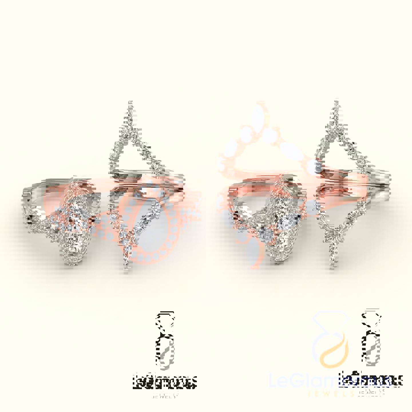 Pear Halo Lab Grown Bridal Sets Engagement Ring For Wedding Gift