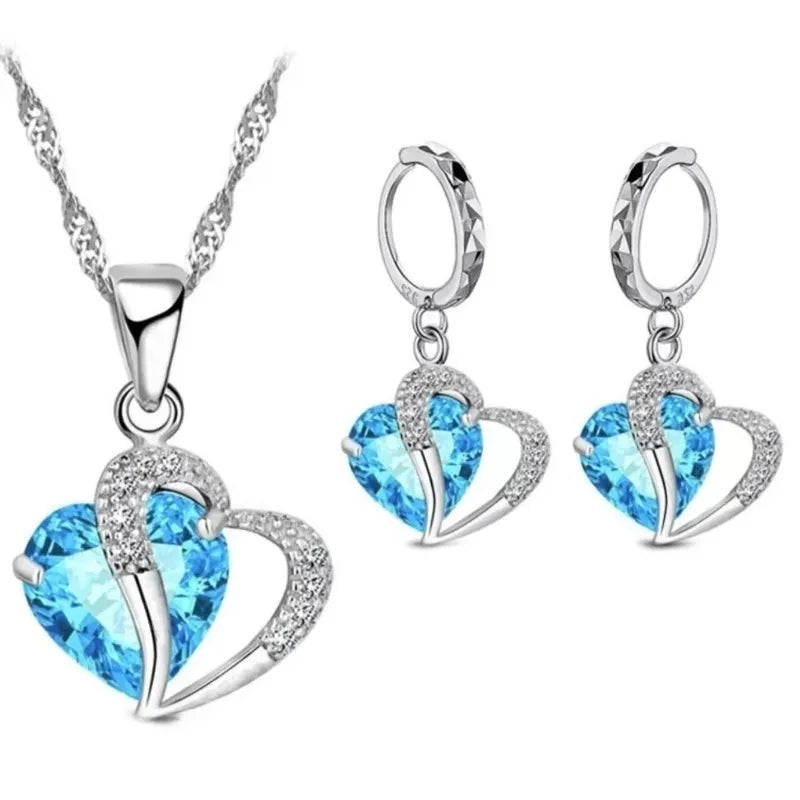 Luxury Women's 925 Sterling Silver Cubic Zircon Heart Jewelry Set