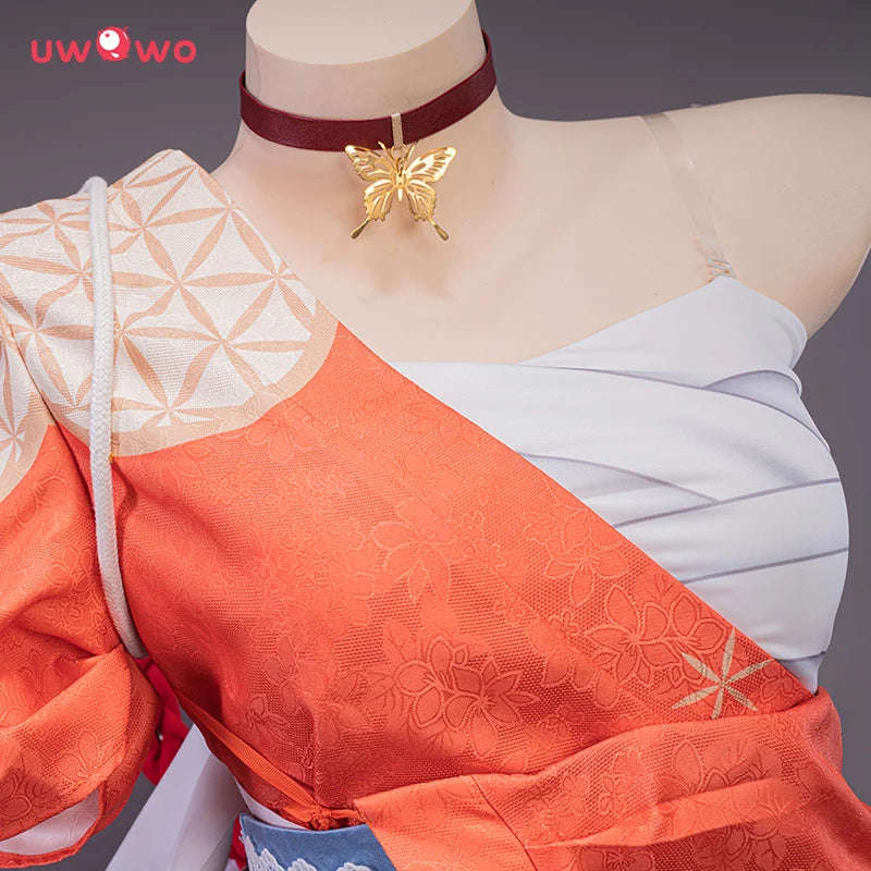 UWOWO Yoimiya Cosplay Costume Set with Bow - Genshin Impact Outfit for Women