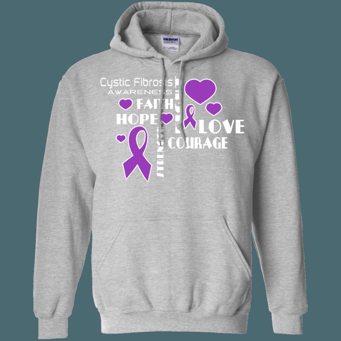 Hope Faith Love Cystic Fibrosis Awareness Hoodie - Unisex, 50% Cotton 50% Polyester