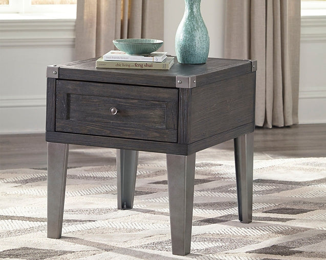 Todoe Rectangular End Table - Rustic-Industrial Style with USB Charging