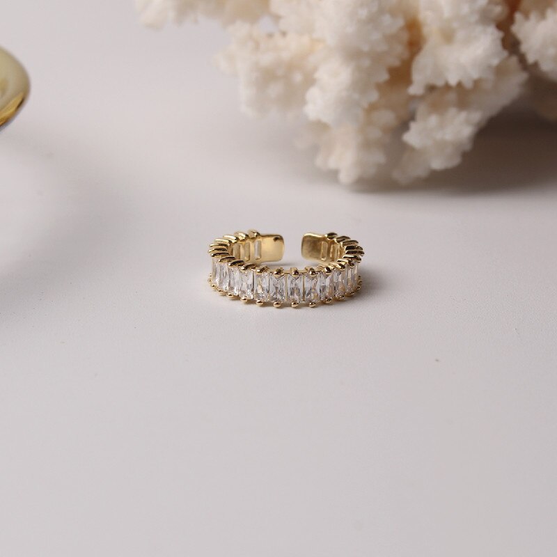 Korean Simple Copper Inlaid Zircon Ring for Women, Trendy Student Party Gift, Open Index Finger Ring