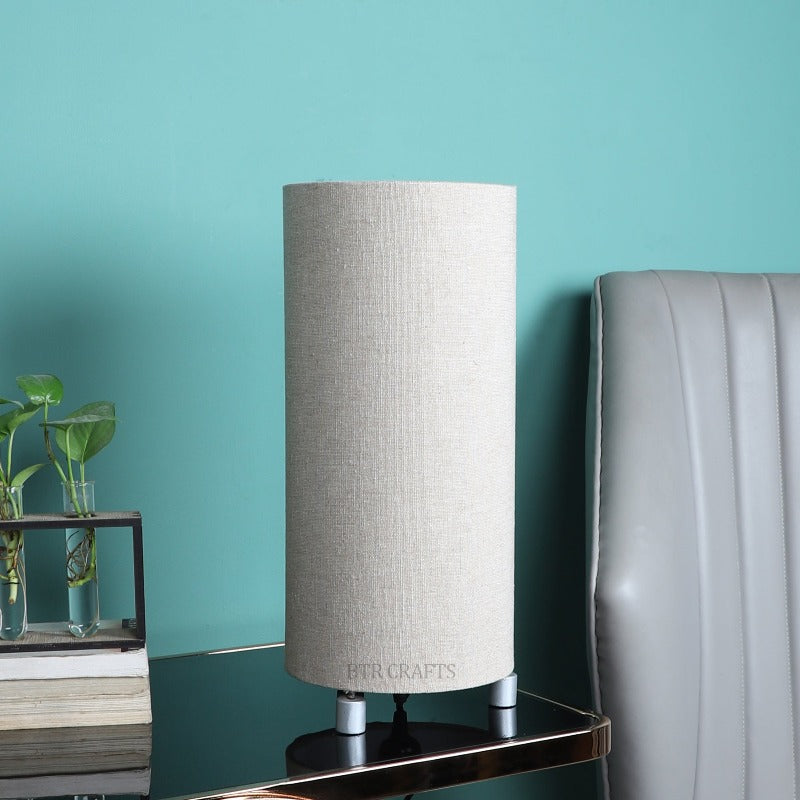 BTR CRAFTS Cylinder Shape Corner Decorative Table Lamp, Beige - Pack of 1 (Bulb Not Included)