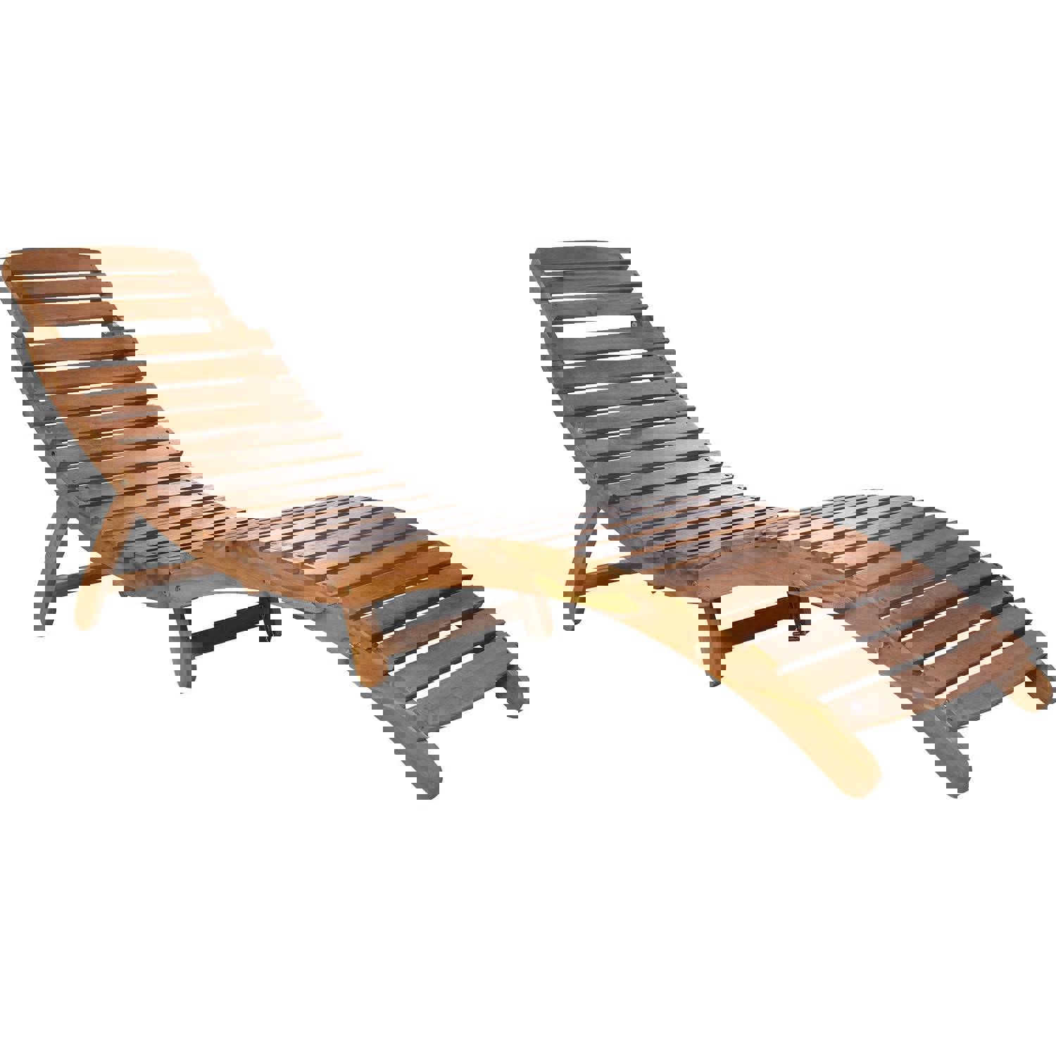 TOPMAX Outdoor Patio Wood Portable Extended Chaise Lounge Set with Foldable Tea Table