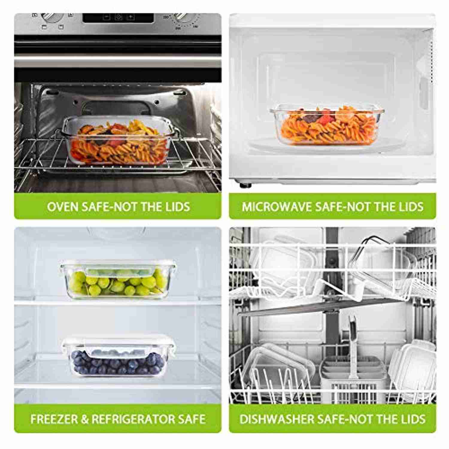 Bayco Large Glass Meal Prep Containers, 5 Pack with Lids - Airtight, BPA Free & Leak Proof