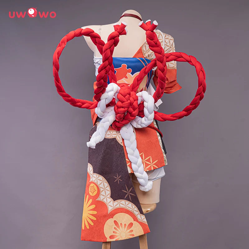 UWOWO Yoimiya Cosplay Costume Set with Bow - Genshin Impact Outfit for Women