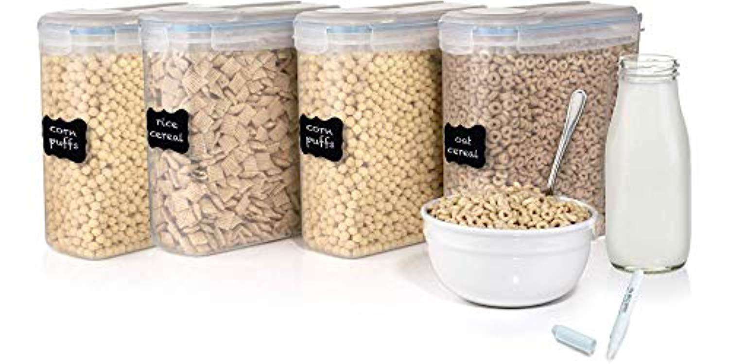 Set of 4 Airtight Cereal & Dry Food Storage Containers with Chalkboard Labels (16.9 Cup/135.2oz)