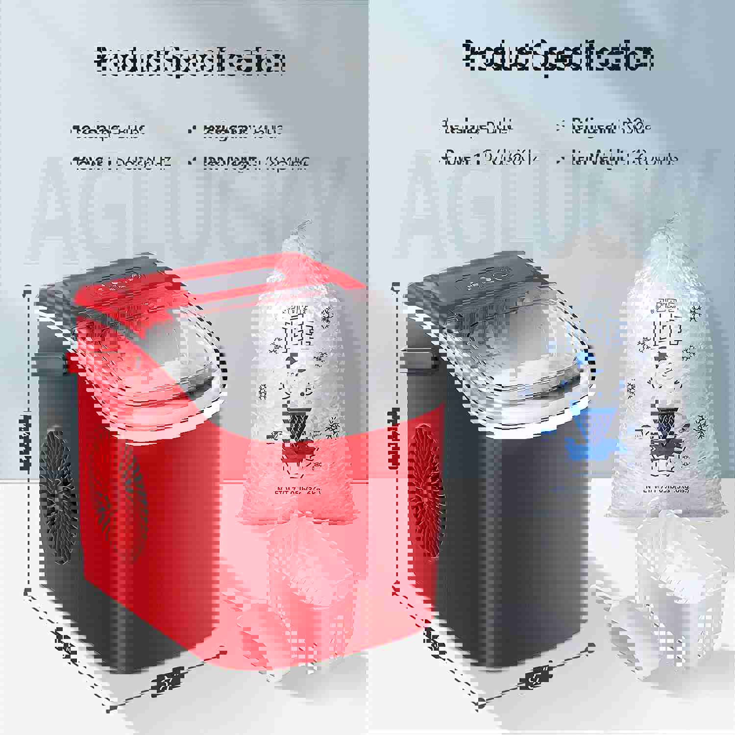 Portable Ice Maker Machine with Handle, 26Lbs/24H, 9 Ice Cubes in 8 Mins, Self-Cleaning, for Home/Office/Kitchen (Red)