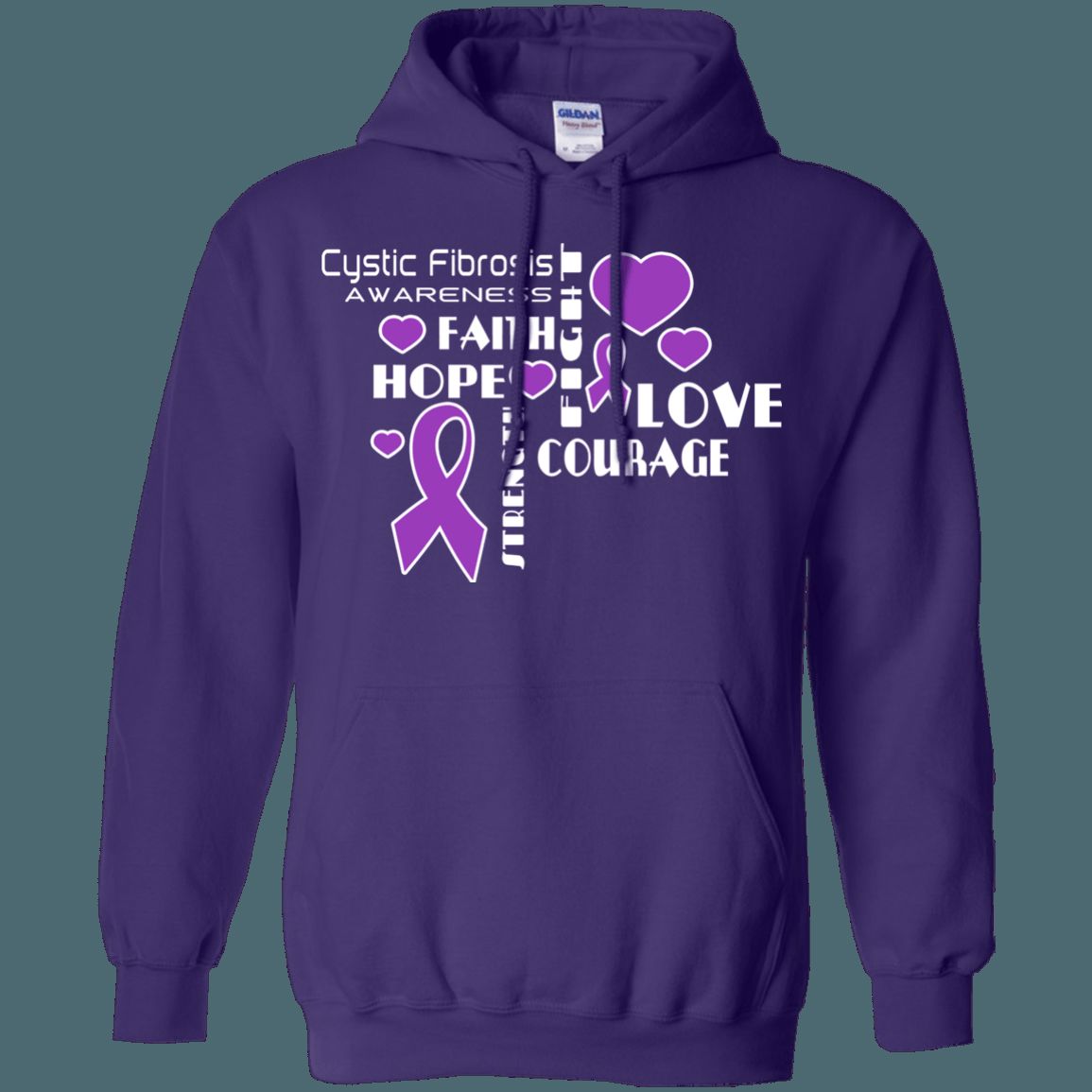 Hope Faith Love Cystic Fibrosis Awareness Hoodie - Unisex, 50% Cotton 50% Polyester