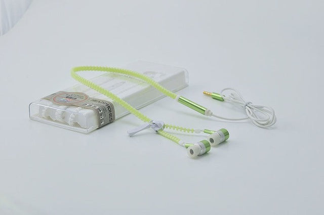 AINGSLIM Fashion Metal Zipper Light Headphones with Mic for Phone