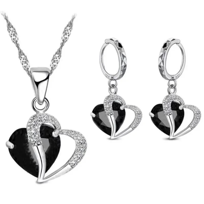 Luxury Women's 925 Sterling Silver Cubic Zircon Heart Jewelry Set