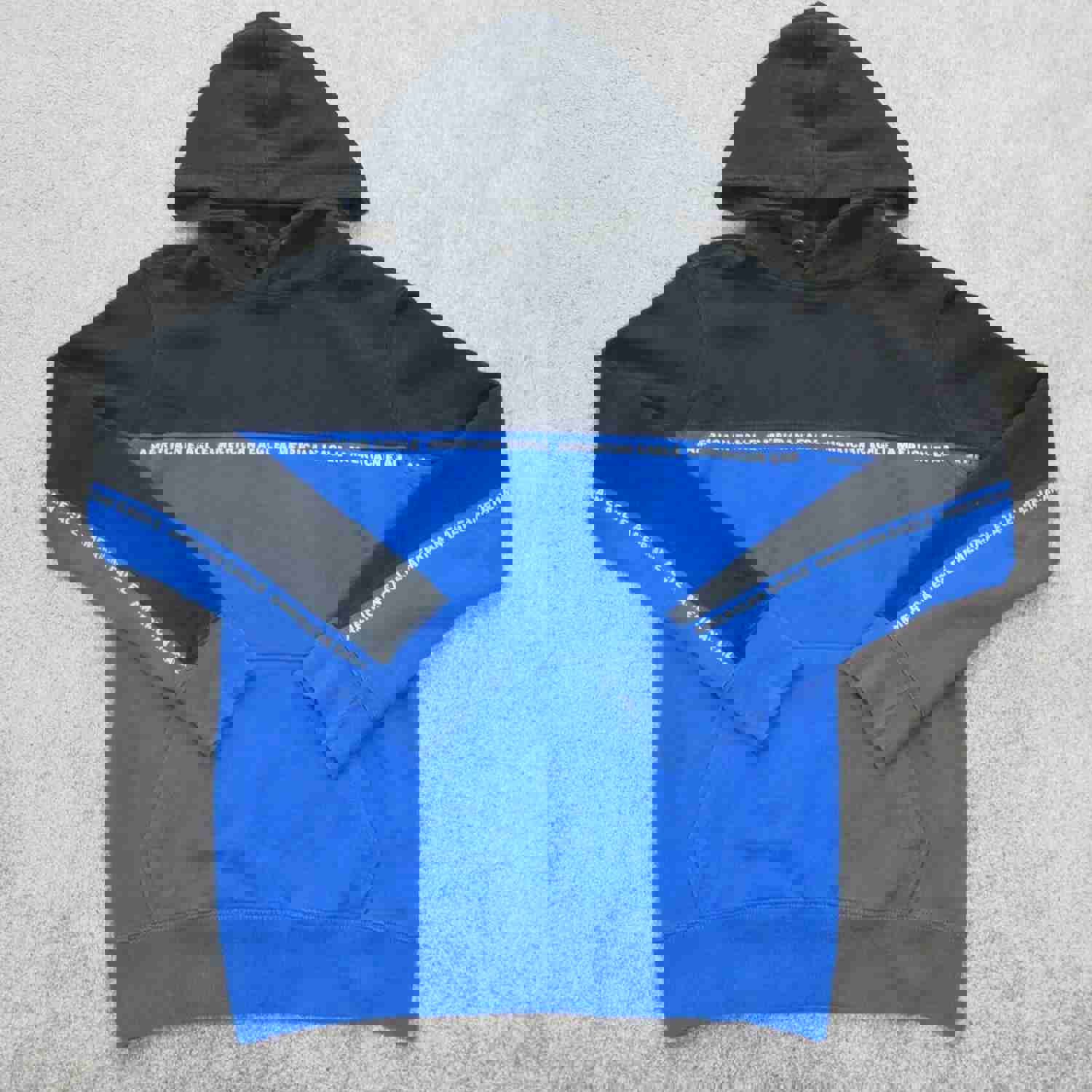 American Eagle Men's Pullover Hoodie Sweatshirt - Blue Black, Size XS