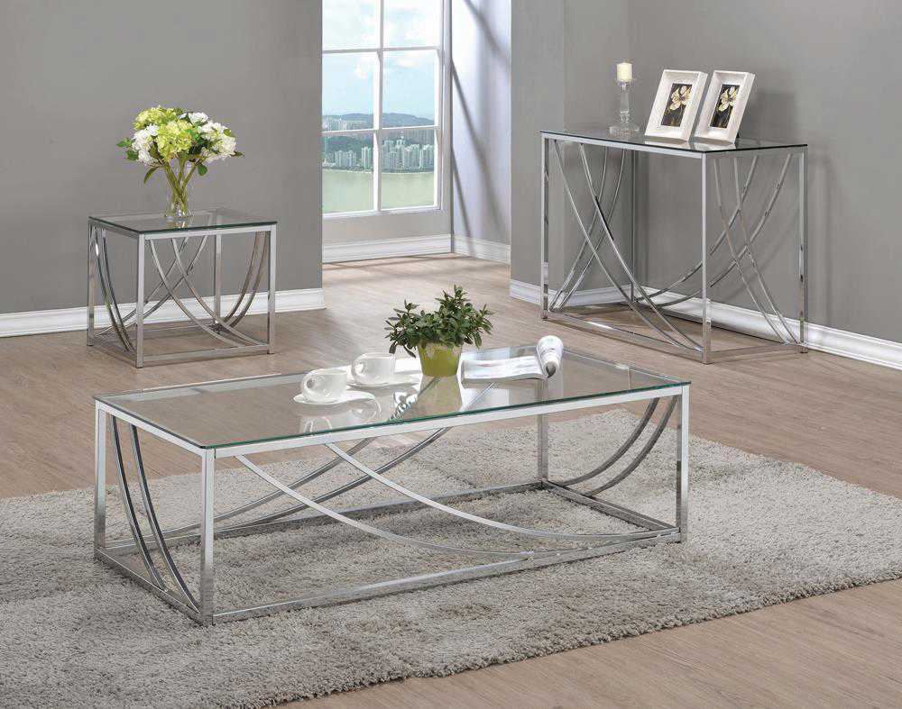 Lille Glass Top Rectangular Coffee Table with Chrome Accents