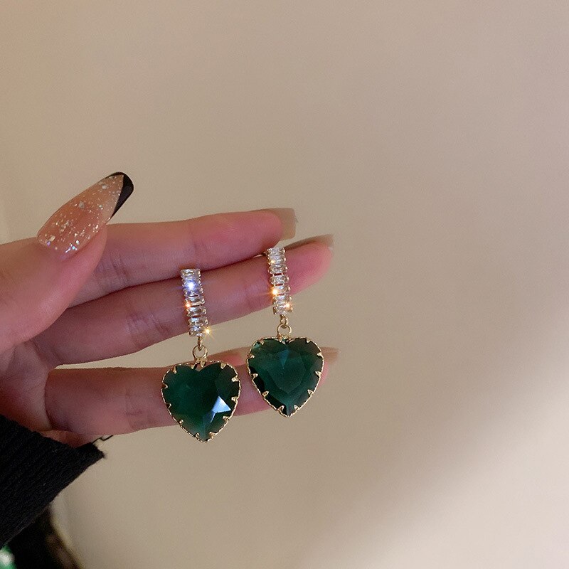 Korea Design Sparkling Crystal Heart Pendant Earrings for Women